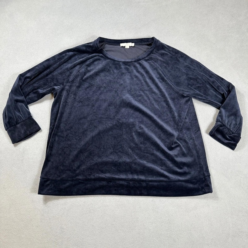 Loft Plus Womens Navy Blue Velvet Sweatshirt Raglan Pullover Size 20/22